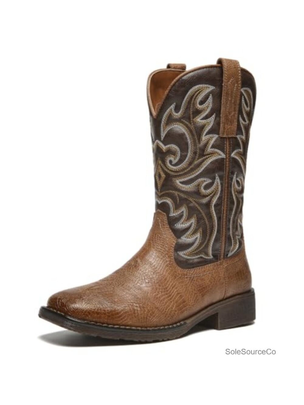 Men's Square Toe Western Cowboy Boots Embroidered Shaft Calf High